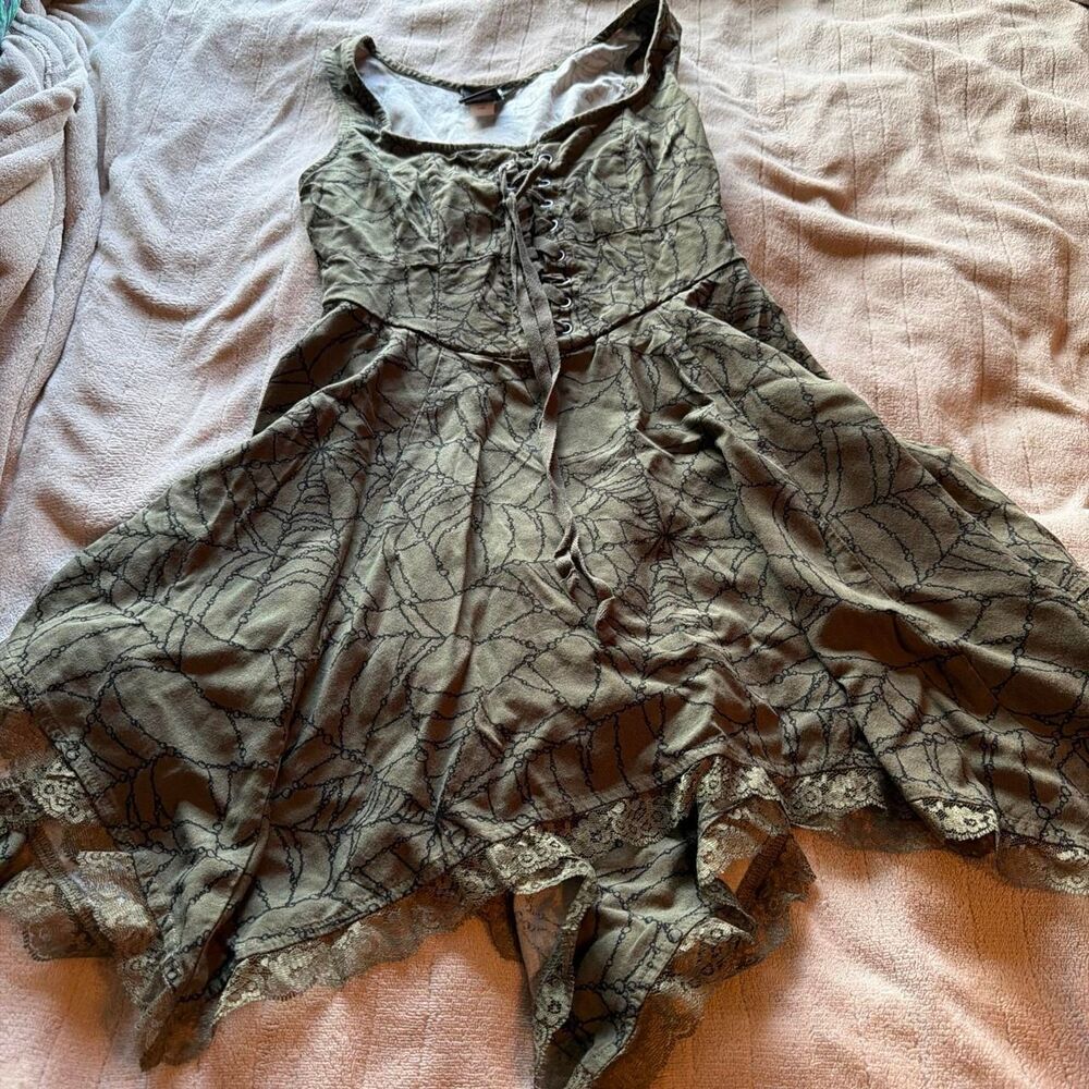Cosmic Aura Green Chain Spiderweb Hanky Hem Dress  Size SM